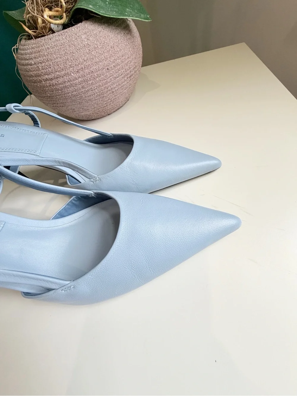 Zara Light Blue Slingback Heels Pointed Toe Size 37 US 6.5